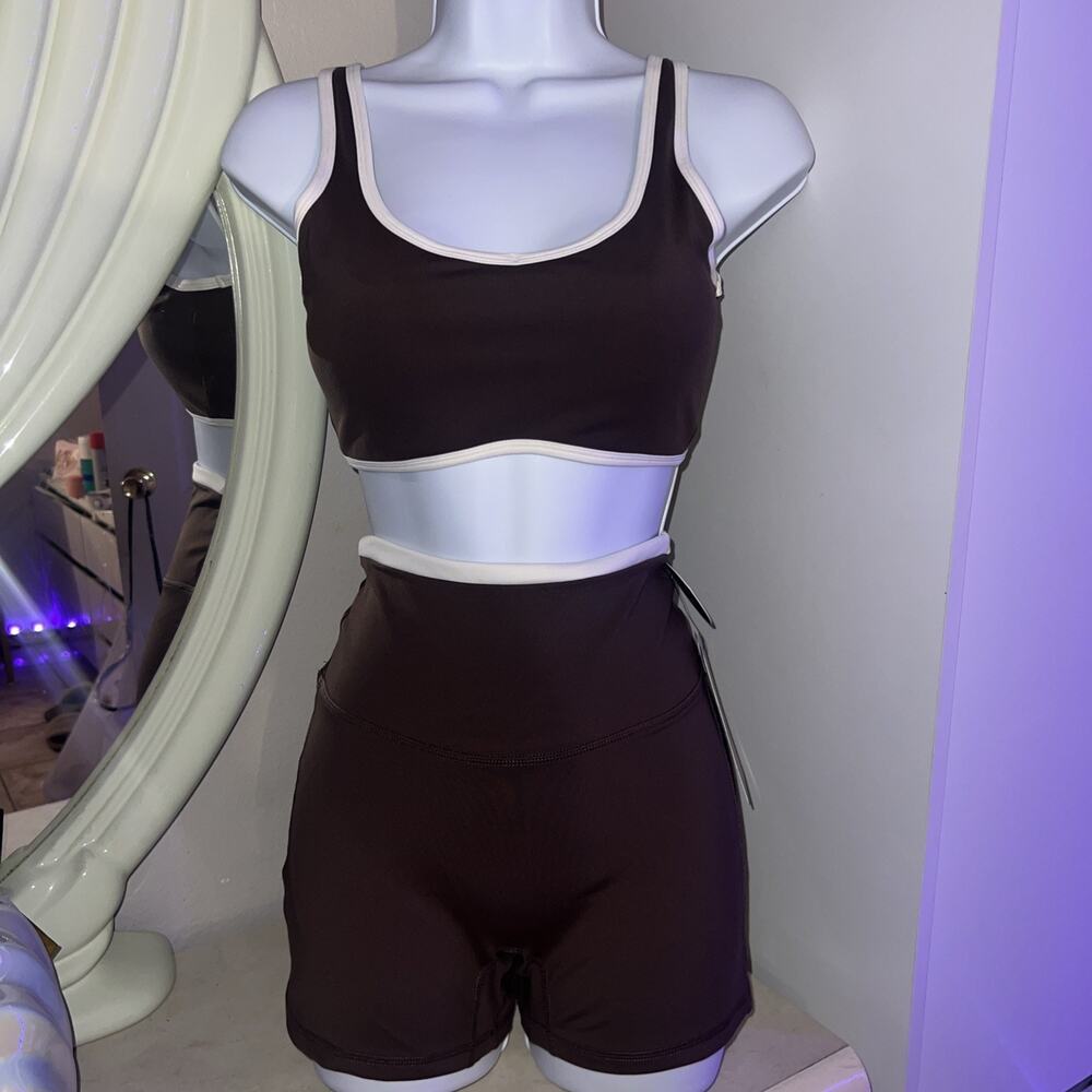 2 Piece Yoga Set Gym Sport Bra Crop and High Waist Shorts For Womens Small NWT